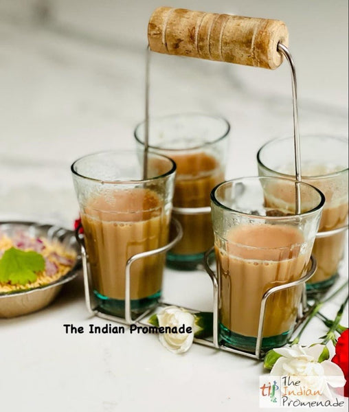 Set of 4 Indian Cutting Chai Glasses with Stand