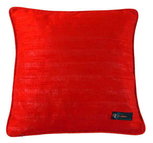 Geometric Design Raw Silk Cushion Cover -Red